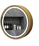 LED-beleuchteter Badezimmer-Spiegelschrank, runder wandmontierter Medikamentenschrank mit intelligentem Touch-Schalter, Defogger, Schwarz a, 60 cm (Gold C 70 cm)