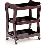 Portable Beauty Trolley 3-Tier Bar Cart Multifunction Rolling Cart Wooden Kitchen Island Serving Wine Cart Utility Trolley with Wheels Durable (Brown)