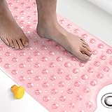 HITSLAM Badewannenmatte rutschfest, 100 x 40cm Extra Lange Antirutschmatte Badewanne, Duschmatte rutschfest BPA Frei, Schimmelresistent & Maschinenwaschbar Badematte, Rosa