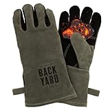 Backyard Series Grillhandschuhe, Hitzebeständig bis 500 ºC, Feurfeste Handschuhe, Grill Handschuhe Herren, BBQ Zubehör, Feuerfestes Leder, Grau
