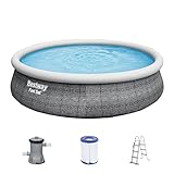 Bestway Fast Set Pool, 457 x 107 cm, Komplett-Set mit Filterpumpe, rund, graue Rattan-Optik