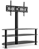 FITUEYES TV Ständer TV Rack Glas für 32-65 Zoll Fernseher, TV Eckschrank TV Möbel Fernsehschrank mit Regal aus gehärtetem Glas