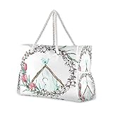 Mnsruu Strandtasche XXL Ostern Weidenkranz mit Vogel Schulter Strand Tote, Baumwolle Seil Griffe Reise Tote Tasche für Frauen