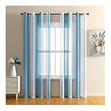 KnBoB Voile Vorhang, Polyester Blau Transparent Streifen Vorhänge für Schlafzimmer mit Ösen 107 x 115 cm