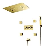 in life Regenduschsystem 64 Farben LED Gold Musik Regenmischer Duschkombination Set Deckenmontiertes Badezimmer Duscharmatur Set mit 580 * 380 mm Duschkopf, Handbrause, Körperdüsen, Badewanne in life