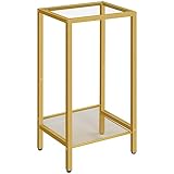 HOOBRO Telefontisch, Beistelltisch Hoch mit Verstellbarer Netzablage, Schmaler Nachttisch, Sofatisch, 37 x 27 x 72,5 cm, für Büroflur, Wohnzimmer, Industrie-Design, Gold EGD03DH01