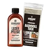 Schrader Leder Pflege Balsam Set - farbneutrales Pflegemittel für glattes Leder mit Poliertuch - 2-teilig - Made in Germany