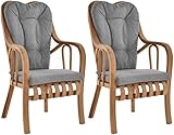 Krines Home 2er Set Teakstuhl Holz Teak Stuhl Esszimmerstuhl mit Lehne mit Polster Sessel mit Armlehne Massiv (Harrison)