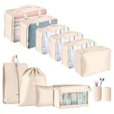 Koffer Organizer Set, Okiuen 11PCS Packing Cubes Kleidertaschen für Koffer Packtaschen Set, Leichtgewicht Kofferorganizer für Urlaub Reise Organizer Set Wasserdichte Packwürfel für Kleidung Beige