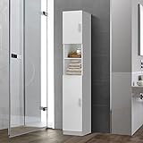 ML-Design Badezimmerschrank Weiß, 30 x 190 x 25 cm, Hochschrank für Badezimmer, Badschrank mit 6 Fächern und 2 Türen, viel Stauraum, Badregal aus MDF, Schmaler Schrank, Aufbewahrungsschrank Badmöbel
