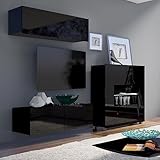 Lomadox TV-Möbel Set mit Highboard und LED Beleuchtung in schwarz Hochglanz, B/H/T 220/200/43 cm