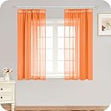 MRTREES Gardinen mit Kräuselband Stores Gardinen Orange kurz transparent 160X140cm (HXB) Schlaufenschals 2er Set Vorhänge in Leinenoptik für Wohnzimmer Schlafzimmer Mädchen Jugend Curtains