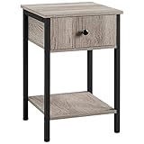 Yaheetech Nachttisch, Beistelltisch mit Schublade und Ablage, Nachtschrank für Schlafzimmer Wohnzimmer, Sofatisch, Industriestil, 40 × 40 × 61 cm, Grau