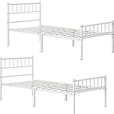 Yaheetech 2er-Set Metallbett 90 X 190 cm Bettgestell mit Lattenrost Einzelbett Singlebett Gästebett Bettrahmen Metallrahmenbett Weiß