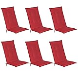 Beautissu 6er Set Gartenstuhlauflage 120x50x6 cm Loft HL Rot – Hochlehner Polster Auflage, Sitzpolster & Sitzkissen für Hochlehner Gartenmöbel - Weiche Stuhlauflage mit Schaumkern Füllung