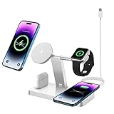 4in1 Magnetisches Kabelloses Ladegerät,kompatibel mit Magsafe Ladegerät für iPhone 14/13/12,15W Faltbare schnelle Ladestation für Apple Watch Ultra/SE,iWatch 8/7/6/5/4/3/2 und Airpods (Kein Stecker)
