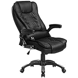 HOMCOM Massagesessel Bürosessel Bürostuhl Chefsessel Gamingsessel 6 Punkt Vibrations Massage mit Wärmefunktion Kunstleder Ledersessel drehbar (Schwarz) 70 x 70 x 111 – 121cm