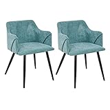 MEUBLE COSY MEVPM Esszimmerstühle 2er Set Küchenstuhl Polsterstuhl mit Armlehne Sessel aus Stoff Wohnzimmerstuhl Metallbeine, Hellgrün, 53x54x75cm