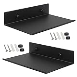 SKJJL Wandregal Schwarz Metall, 2 Stück Bad Regal Wand, Duschablage Hängeregal Wandboards, Metallregal Hängend, Schweberegale mit Loch und Schrauben, für Aufbewahrung und Dekoration