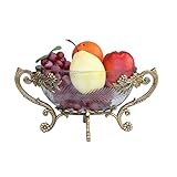 CLoxks Obstkörbe Obstschale Neue Chinesische Art Retro Transparent Glas Obstteller Home Wohnzimmer Dekor Messing Doppel Ohr Griff Obstschale Süßigkeitsschale Obst Etagere