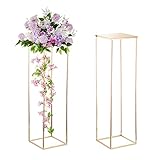 Inweder Gold Blumenständer Hochzeits Mittelstücke - 2 Stück Säulenvasen mit Metall Platte 100cm Hohe Bodenvase Geometrischer Goldvasen für Tischdeko Hochzeit Party Deko Wohnzimmer