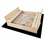 QLS Sandkasten Sandbox mit Deckel zum Bemalen Holz Sandkiste Sitzbänke 120 x 120 cm