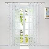 HeichkelL Vorhang Voile Sterne Druck Transparent Gardine mit Kräuselband 1 Stück Dekoschal Fensterstore für Kinderzimmer Wohnzimmer BxH 140x175cm Weiß-Grau