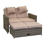 greemotion Rattan-Lounge Bahia Twin, Sofa & Bett aus Polyrattan, indoor & outdoor, 2er Garten-Sofa mit Stahl-Gestell, Daybed zweigeteilt, grau-bicolor, ca. 118 x 99 x 86 cm