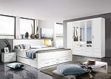 Rauch Schlafzimmer Komplettangebot Drehtürenschrank 5-türig, Schubkastenbett 180 x 200 cm, 2 Nachtkonsolen alpinweiß
