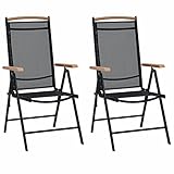YUMENG Gartenstühle Klappbar 2 STK Hochlehner, Campingstühle, Lehnstühle, Wetterfest Stuhl, Garden Chair, Aluminium und Textilene Schwarz
