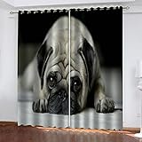 SAKKAI Vorhänge Blickdicht Schlafzimmer Wohnzimmer - 2Er Set Modern Vorhang Mit Ösen 200X160cm (BxH) 3D Kreativer Tierhund Muster Druck Verdunkelungs Gardinen Kinderzimmer Schallschutz Thermovorhang