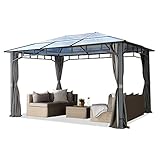 TOOLPORT Gartenpavillon 3x4 m wasserdicht ALU Deluxe Polycarbonat Dach ca. 8mm Pavillon 4 Seitenteile Partyzelt grau 9x9cm Profil