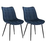 WOLTU® Esszimmerstühle BH142bl-2 2er Set Küchenstuhl Polsterstuhl Wohnzimmerstuhl Sessel mit Rückenlehne, Sitzfläche aus Samt, Metallbeine, Blau