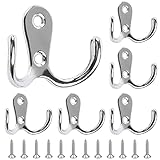 YOFASEN Kleiderhaken Vintage - Antik Doppeltürhaken Wandmontage Dekorative Kleiderhaken Huthaken Doppelmantelhaken Schraube in Tür Haken für Küche Schlafzimmer Aufhängen mit Schrauben, Silber-6 Stück
