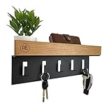 AE GÜNTHER® Schlüsselbrett Holz - Schlüsselhalter Schwarz Stahl - Schlüsselboard Eiche - Schlüssel organizer mit Ablage - Schlüsselanhänger - Schlüsselkasten -Wandorganizer - Schlüsselleiste (Schwarz)