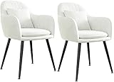 Moderne Küchen-Esszimmerstühle, Samt-Esszimmerstühle, 2er-Set, Moderne Schminkstühle, Sessel mit Metallbeinen für Küche, Esszimmer, Wohnzimmer (Farbe: Weiß, Größe: Schwarze Beine)
