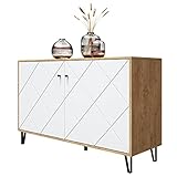 Newroom Kommode Weiß Matt Wildeiche Sideboard Skandi Modern - 123x76x40 cm (BxHxT) - Highboard Anrichte - [Loya.one] Wohnzimmer Gästezimmer Büro