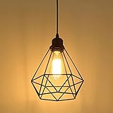 Vintage Pendelleuchte Hängelampe Käfig Hängende Lampe,1 Flammige E27 Lampen fassungstyp,Schwarz Retro Lampenschirm Licht,Geometrischem Design Hängeleuchte für Küche,Wohnzimmer Schlafzimmer Esstisch