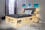 Funktionsbett | Stauraumbett | Bett mit Schubladen | Kiefer massivholz| Natur lackiert |Für Erwachsene, Kinder, Jungendliche | Doppelbett | Bett mit Rost | Claas Bett 140 x 200 cm
