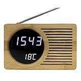 oiakus Radiowecker, Mehrzweck-Retro-Holzwecker, LED-Anzeige, elektronischer Wecker, Thermometer, Zeit, Temperatur, UKW-Radio für Home Office, Wohnzimmer