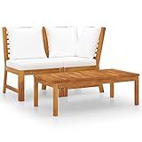 BULANED 3-TLG. Garten-Lounge-Set mit Creme Kissen, Gartenlounge, Balkon Möbel, Terrassenmöbel, Lounge Gartenmöbel Set, Loungemöbel Terrasse, Balkon Lounge, Akazie Massivholz