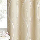 NICETOWN Kurze Verdunkelungsvorhänge für Schlafzimmer, Mikrofaser, geräuschreduzierend, wärmeisoliert, Wellendruck, Design Vorhänge für Büro, Klassenzimmer (Biscotti Beige, 2 Paneele, 52 x 54)