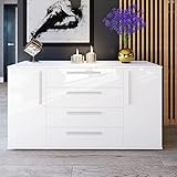 Marlux-Meble Kommode R2 mit 2 Türen und 4 Schubladen 160 cm breit Aufbewahrungskommode Hochglanz Modernes Design Sideboard Schubladenschrank Aufbewahrungsschrank Schrank