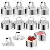 10 Stück Tortenring Klein, Dessertringe und Speiseringe, Kuchenringe Set 8cm, Mini-Kuchenring Formen, Edelstahl Runde Mousse-Ring, Servierringe mit Heber Stempel,Backring für Backwaren Kuchen Desserts