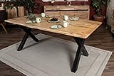 SAM Baumkantentisch 180 x 90 cm Polly, Epoxidharz-Adern in Schwarz, Akazienholz massiv + naturfarben, Esstisch mit X-Eisengestell Schwarz, Tischplatte 26 mm, Esszimmertisch mit echter Baumkante