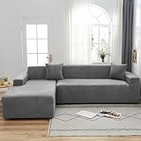 ZCXRYFL Samt Couch üBerzug Stretch Stoff Sofabezug MöBelschutz Sofa üBerzug Chaise Longue Kombination Couchbezug Hunde Katzen Kratzfest Sofa Cover FüR L Form Sofa(ＡＡ（220-280cm）+BB（220-280cm）,Grey)