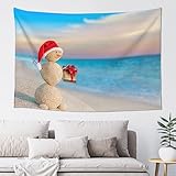 Wandteppich mit Sand-Schneemann am Strand, 152 x 40 cm, Wandbehang für Schlafzimmer, Wohnzimmer, Wohnheim, Dekoration