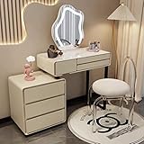 BUJOG Make-up-Waschtischset mit LED-beleuchtetem Spiegel, moderner Schminktisch mit 3 Schubladen, Schminktisch mit gepolstertem Hocker und Aufbewahrungsschrank, als Geschenk für Frauen und Mädchen