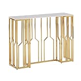 RIEJIN Küchentische Wohnzimmer Konsolentisch, Gold Sofatisch Mit Marmortisch Und Edelstahlgestell, Schmaler Tisch Verandatisch Tablet-Halter