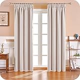 MRTREES Gardinen mit Kräuselband Vorhang Blickdicht Beige kurz verdunkelung 225X140cm (HXB) Schlaufenschals 2er Set Schienensystem für Wohnzimmer Schlafzimmer Mädchen Jugend Curtains